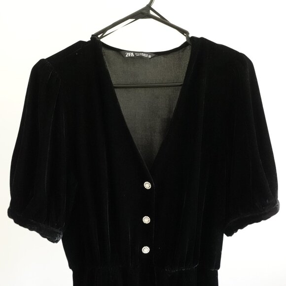 NWT Zara Black Velvet Mini Dress w/ Jewel Buttons Women Size M - Picture 3 of 10